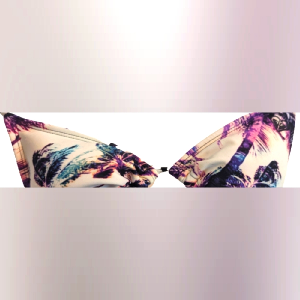 EUC Roxy swim blue/purple/black/white tropical palm tree print triangle string